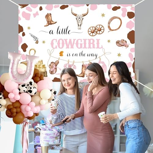 Cowgirl Baby Shower Decorations for Girl - Western Theme Party Supplies Include Balloon Garland Arch Kit, Backdrop, Tablecloth, 4 Boxes, Horseshoe Foil Balloon - A Little Cowgirl is on the Way Pink - Image 4