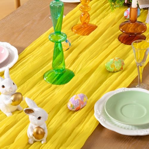 DeZerlor Lemon Yellow Cheesecloth Table Runners 10 Pack Summer Boho Runners - Image 2