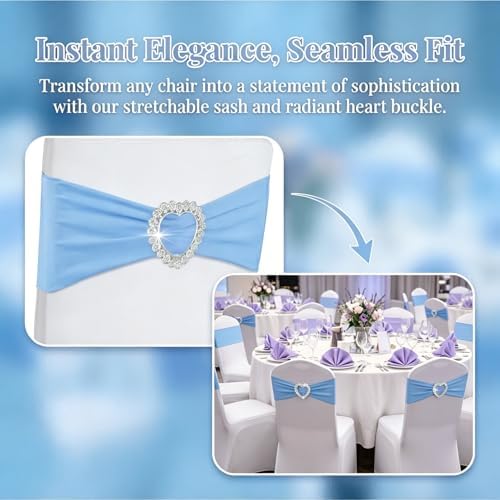 150PCS Spandex Stretch Chair Sashes with Buckle Slider, Elastic Chair Cover Bands Bows for Wedding Party Reception Events Universal Ceremony Banquet Decorations (Sky Blue) - Image 3