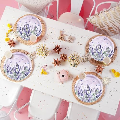 40Pcs Lavender Paper Plates & Napkins-Floral Cake Dessert Tableware - Image 4