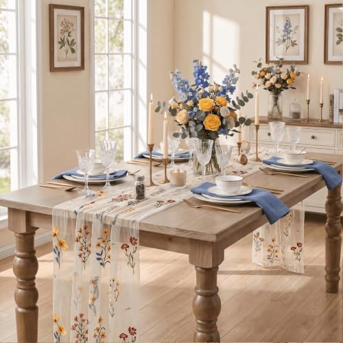 Artoid Mode Wildflower Milky White Embroidery Table Runner 120 Inch 10FT - Image 6