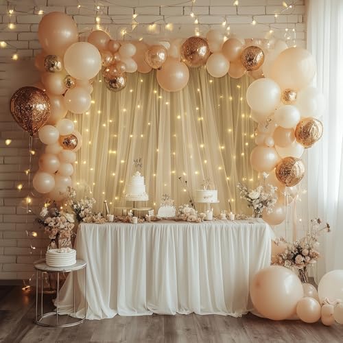 Tulle Backdrop Curtain with Lights 30x8FT Champagne Sheer Curtains - Image 5