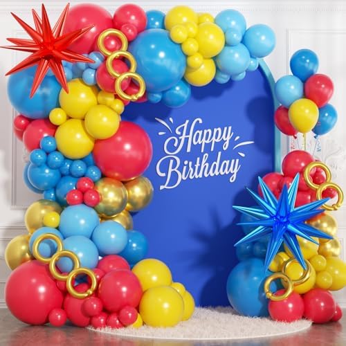 161Pcs Cartoon Balloon Garland Arch Kit - Balloons with 4D Star Gold Long Balloons for Birthday Baby Shower Cartoon Carnival Circus Hedgehog Super Hero Gamer Theme Backdrop Party Decorations by Unknown