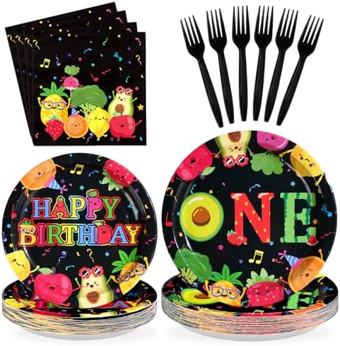 96 Pcs Dancing Fruit 1st Birthday Decorations for Girls Boys, Serves 24 by Greencian