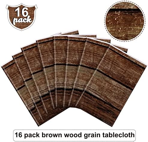 Irenare 16 Pcs Brown Wood Grain Western Tablecloth Plastic - Image 4