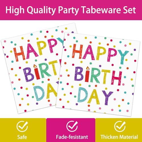 142pcs Happy Birthday Party Supplies Set with Colorful Polka Dots Design- Includes Disposable Paper Birthday Plates and Napkins, Cups, Tablecloth, and Banner，Dots Party Supplies Serves 20 Guests - Image 4