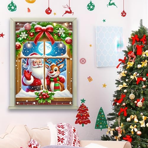 BlissYard Christmas Window Banner Reindeer Santa 31x47 Inch Polyester - Image 3