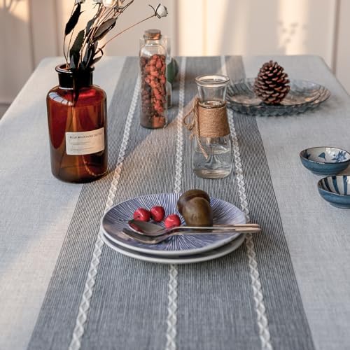 Deep Dream Tablecloth, Embroidered Waterproof Table Cloth Cotton Linen Wrinkle Free Anti-Fading Tablecloths Washable Dust-Proof Table Cover for Kitchen Dinning Party Christmas, 55 x 86 Inch - New Gray - Image 3