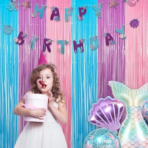 Blue Purple Pink Tinsel Backdrop 2 Packs - Image 5