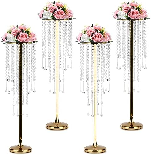 Metal Gold Vase, 4pcs Modern Centerpiece for Table, Wedding Event Decor, 29.5in Tall, Durable Rust Resistant, Luxurious Home Decorations by Rozrety