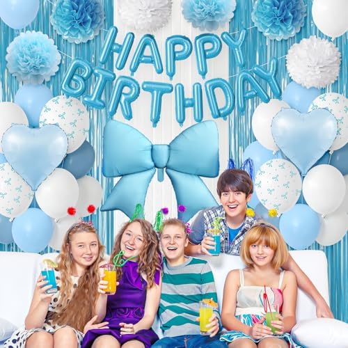 Blue Bow Birthday Decorations for Girls Women, Happy Birthday Balloons - Image 6