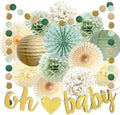 Sage Green Baby Shower Decorations Oh Baby Banner Tissue Paper Pom Poms Flowers Paper Fans Circle Dot Garland Neutral Party Supplies Boy Girl Gender Reveal Birthday Party Decorations by FETETIJD