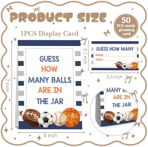 Baseball Baby Shower Decorations,Sports Guess How Many Baby Shower Game,Guess How Many Balls are in the Jar,Birthday Party Game & Activities 50 Cards and Sign - Image 2