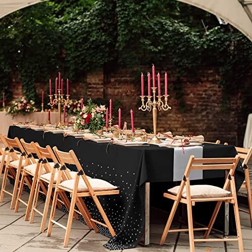 16Pack Disposable Plastic Tablecloths and Satin Table Runner Set Black and Silver Dot Tablecloth Silver Satin Table Runner for Wedding Birthday Baby Shower Anniversary Christmas New Year Party Supply - Image 6