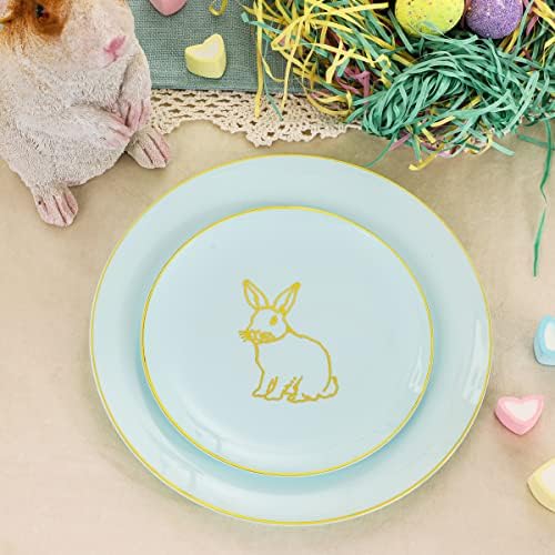 KIRE 60 Pieces Easter plates with Gold Bunny-Mint Green Plastic Plates include 30Pieces 10.25inch Dinner Bunny and 30Pieces 7.5inch Green Dessert/Salad Plates for Easter Day - Image 7