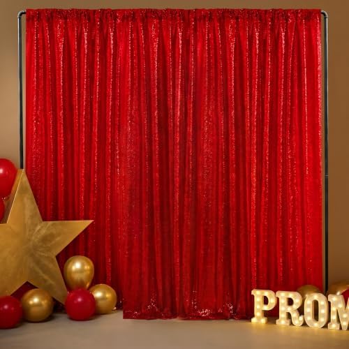 Red Sequin Backdrop Curtains-1 Panel 3FTx8FT Red Backdrop for Wedding, Glitter Party Decorations Background Drapes for Birthday Party Anniversary Graduation Photo Booth Decor - Image 7