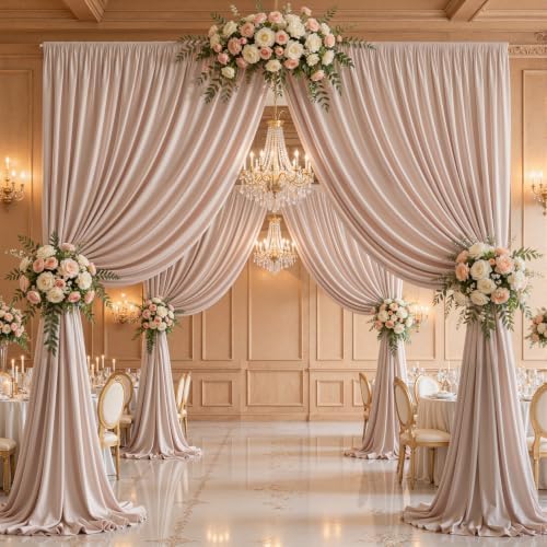 20x10ft Blush Nude Backdrop Curtain Panels for Parties - Wrinkle Free Polyester Photo Curtain Backdrop Wedding Back Drop Fabric Drapes for Party Decorations Background for Photography - Image 6