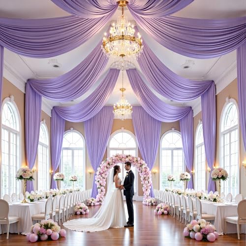 2 Panels 5ft(W) x 20ft(L) Light Purple Ceiling Drapes for Wedding Parties by PartyVillage