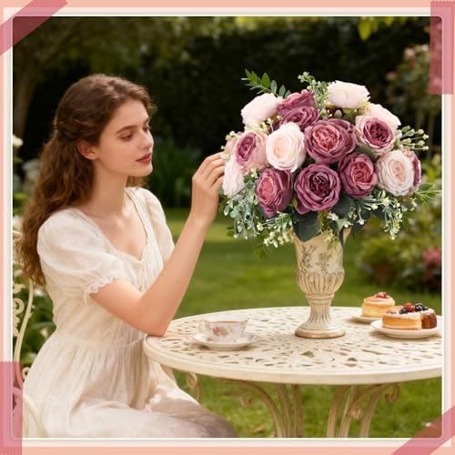 Geosar 24 Bundles Artificial Peonies Flowers,Dusty Pink, Dusty Rose - Image 4