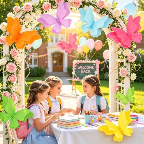 SUNBEAUTY 3D Hanging Butterfly Decorations, Butterfly Birthday Party Decorations, 6Pcs Colorful Paper Butterflies Wall Decor for Classroom Decor Girls Women Wedding Baby Shower Flower Garden Decor - Image 2