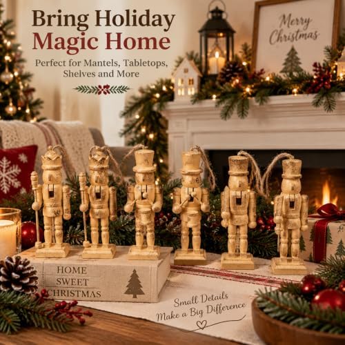 Leinuosen 6 Pcs Neutral Christmas Nutcracker Ornament Wooden Decor, Brass - Image 5