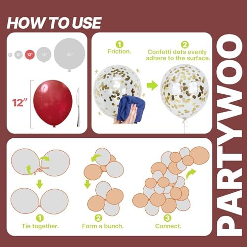 PartyWoo Burgundy White and Gray Balloons 66pcs 12 Inch Burgundy Balloons - Image 5