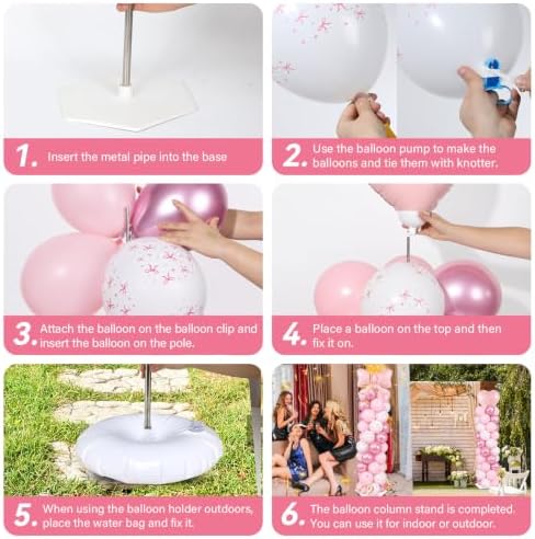 2 Sets Pink Bow Balloon Column Stand Adjustable Pink Heart Balloon Decor - Image 4