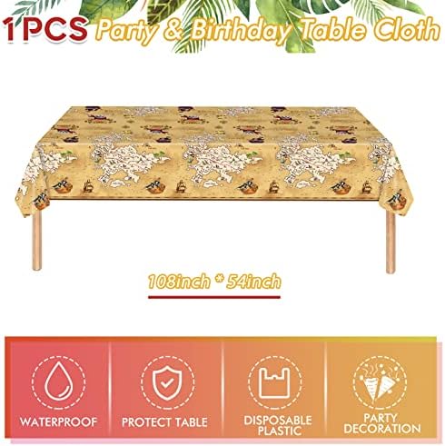 41 Pieces Pirate Party Tableware Set Pirate Birthday Party Decorations Includes Treasure Map Plates Nautical Napkins and Plastic Island Treasure Tablecloth for Treasure Theme Birthday Party Decoration - Image 5