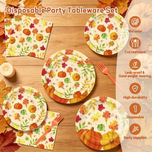 96PCS Fall Pumpkin Plates and Napkins, Thanksgiving Autumn Party Supplies - Image 3