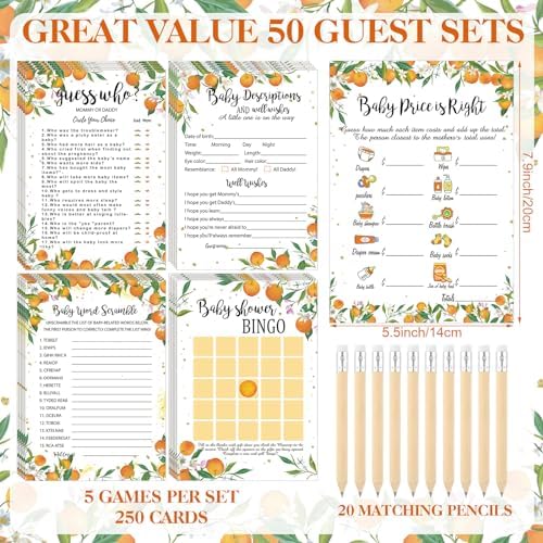 Patelai 321 Pcs Little Cutie Baby Shower Decorations Orange Citrus Games - Image 5