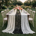 Artoid Mode 3PC Beige Black White Gauze Table Runner 120 Inch 10FT, Glitter Metallic Foil Sheer for Wedding Anniversary Holiday Birthday Home Party Decor by ArtoidMode