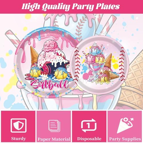 Softball Ice-Cream Party Decorations - 96 PCS Softball Party Paper Plates Napkins Forks Tableware Decoration, Sports Ice-Cream Drip Birthday Disposable Dinnerware Decor Supplies 24 Guests - Image 4