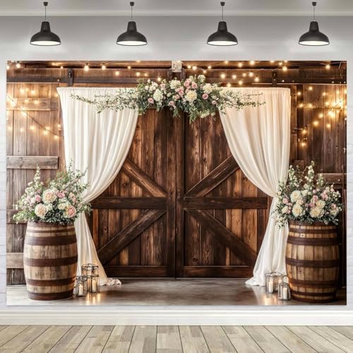 Barn Door Backdrop Western Cowboy Backdrop Wild West Theme Photography Background Rustic Cowgirl Party Banner for Farm Rodeo Wedding Birthday Party Photo Shoot Supplies, 20X10 Ft by Viajar