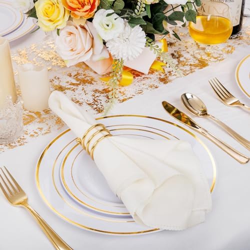 I00000 60 Pcs Gold Plastic Plates, Premium Disposable Gold Plates - Image 6