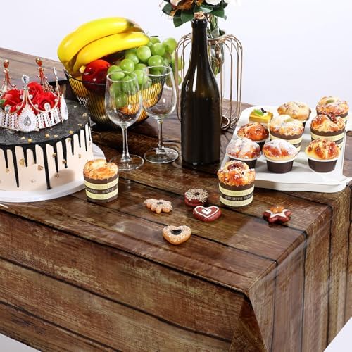 Irenare 4 Pcs Brown Wood Grain Western Tablecloth Plastic - Image 5