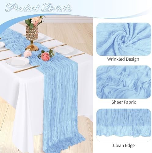 6 Pack Baby Blue Cheesecloth Table Runner, 17 x 108 inch, Semi Sheer Boho Cheese Cloth Fabric Table Runner Bulk for Wedding , Birthday, Party, Holiday, Home Decor (Baby Blue) - Image 4