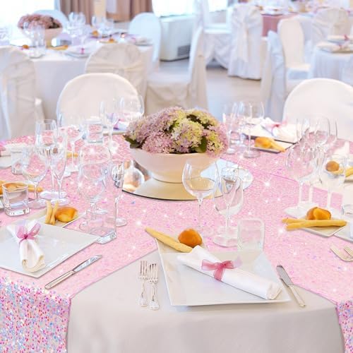Remagr 6 Pcs Iridescent Mermaid Sequin Table Runner, Pink - Image 6