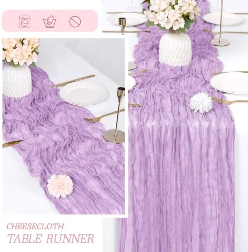 6 Pack Lavender Cheesecloth Table Runner 17x108 Inch Semi Sheer Boho Gauze Cheese Cloth Fabric Table Runners Table Decor for Wedding Party Baby Shower Birthday Home Decor Garden Farmhouse - Image 6