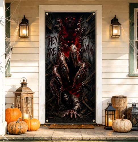 Halloween Monster Door Banner 35.4 x 78.7 Inch Polyester Door Cover, Creepy Creature Entrance Decoration for Front Door Porch Entryway Haunted House Seasonal Home Decor by Unknown