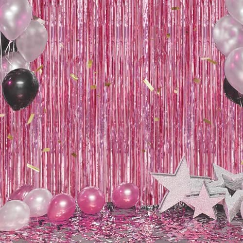 DECOCKRAT 2 Pack Foil Fringe Backdrop - Laser Pink Shiny Tinsel Curtains for Party Decoration/Photo Booth Props - 3.3x6.6 FT Metallic Foil Backdrop for Birthday, Wedding, Graduation, Christmas. - Image 5