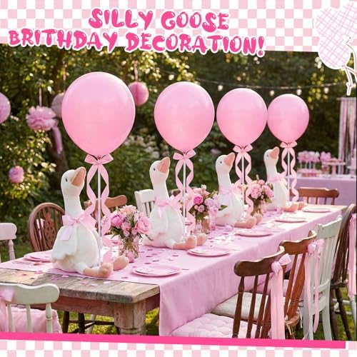 Chunful 10 Set Pink One Silly Goose 1st Birthday Decoration 11.8 Inch Soft Goose Stuffed Animal Baby Shower Centerpieces Swan Stuffed Animal with Balloon Table Decor for Wedding Gift Party Favor - Image 3