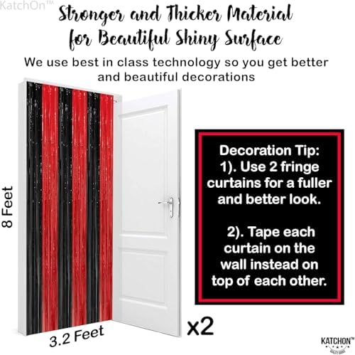 KatchOn Red and Black Fringe Curtain-3.2x8 Feet Pcs 2 Halloween Decorations - Image 5