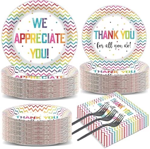 200pcs Thank You Plates Napkins We Appreciate You Party Tableware Set Teacher Appreciation Dinnerware Be Thankful to Teacher Mother Doctor Paper Plates for Congrat Graduate Decor Supplies Serve 50 by Naozinebi