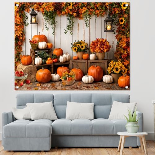 8x6FT Fall Pumpkin Wooden Backdrop Barn Thanksgiving Banner - Image 5