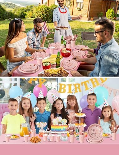 Nkaiso 161 Pcs Pink and Rosegold Birthday Plates and Napkins Set -20 Serves - Image 7
