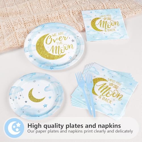 Grencian 96 Pcs Over The Moon Baby Shower Disposable Paper Plates Napkins - Image 5