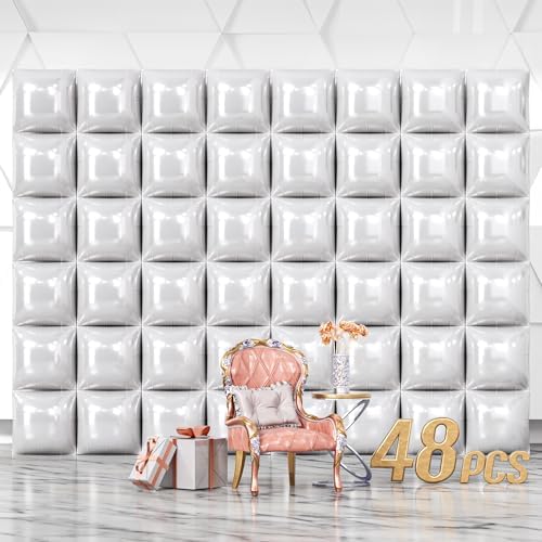 NISOCY 48PCS White Square Foil Balloons Wall Backdrop by NISOCY