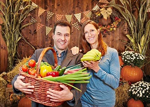 AIIKES 8x6FT Fall Thanksgiving Photo Backdrop Rustic Wood Board Barn Harvest Photography Background Autumn Pumpkin Leaves Flower Baby Birthday Portrait Party Decoration Photo Studio Booth Props 11-741 - Image 3