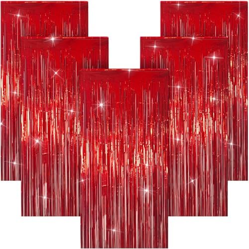 5 Pack 3.28ft x 6.56ft Glitter Red Tinsel Foil Fringe Curtains, Photo Booth Backdrop Party Decorations for Birthday Wedding Baby Shower Graduation Valentines Day New Years by Unknown