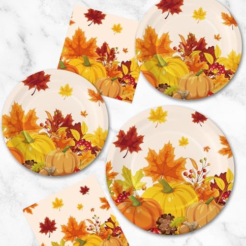 150 Pcs Thanksgiving Plates and Napkins Sets - Fall Pumpkin Maple Leaf Themed Dinnerware, Disposable Thanksgiving Paper Plates and Napkins Set for Give Thanks Party Decorations Supplies, Serve 50 - Image 7